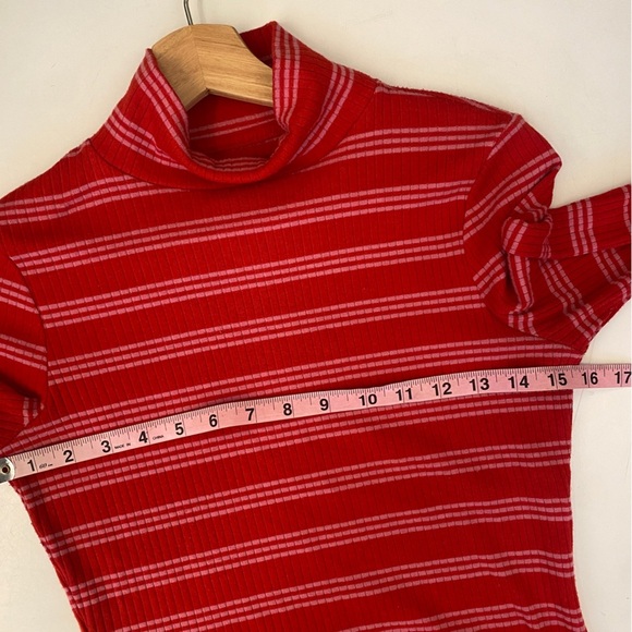 Anthropologie || Maeve Ribbed Stripe Turtleneck Red Pink XS - Picture 7 of 8